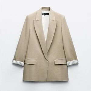 SOLD Zara Linen Roll up sleeve open front Blazer XS NWT